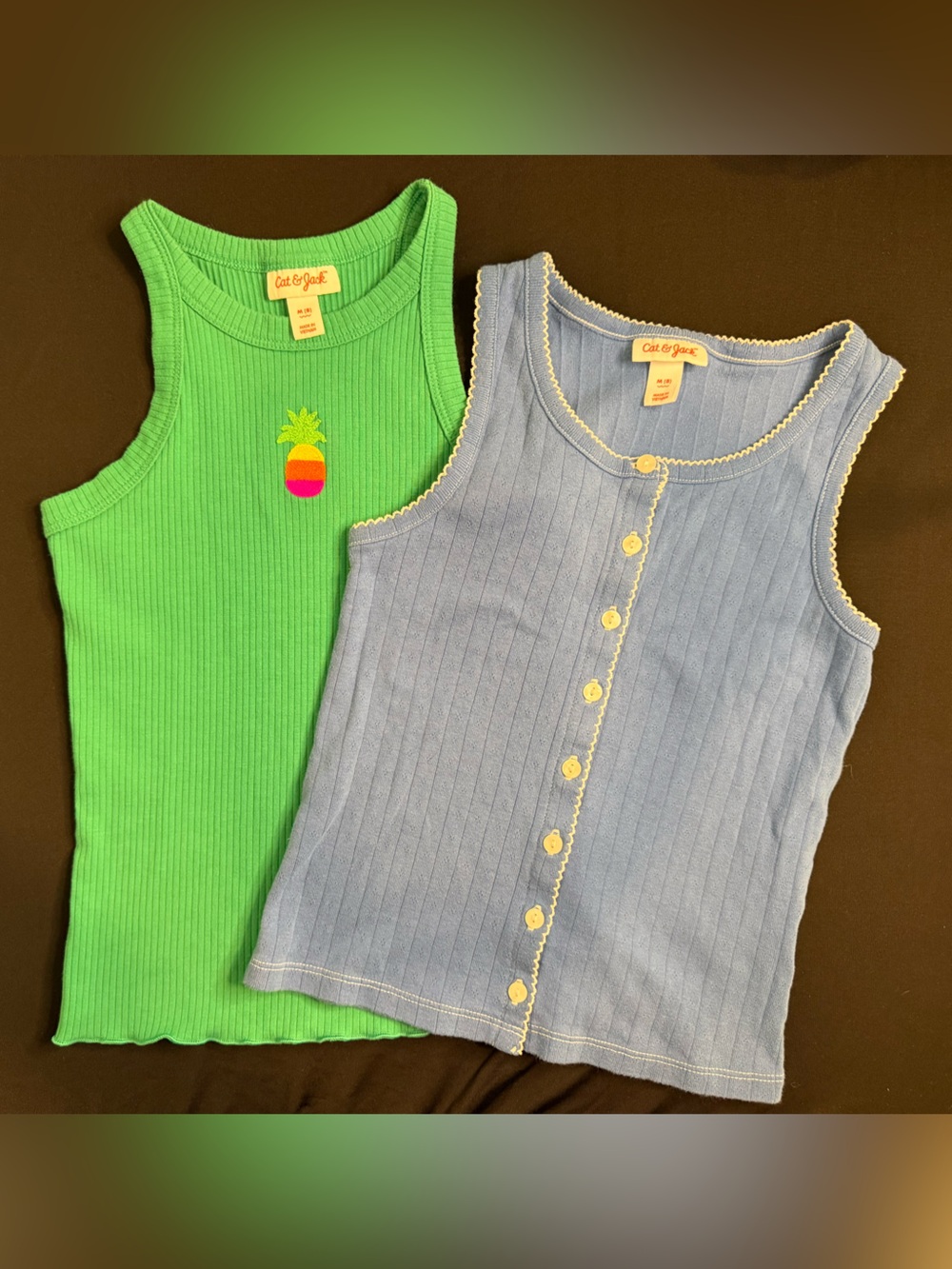 Cat & Jack Green Ribbed Pineapple Tank and Light Blue Button Ribbed Top - 2-Pack